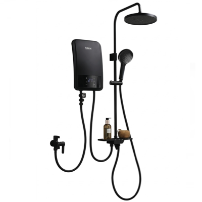 Rubine Instant Water Heater (DC PUMP) With Shower Rainshower Bar Set MATT BLACK ET-123-MB